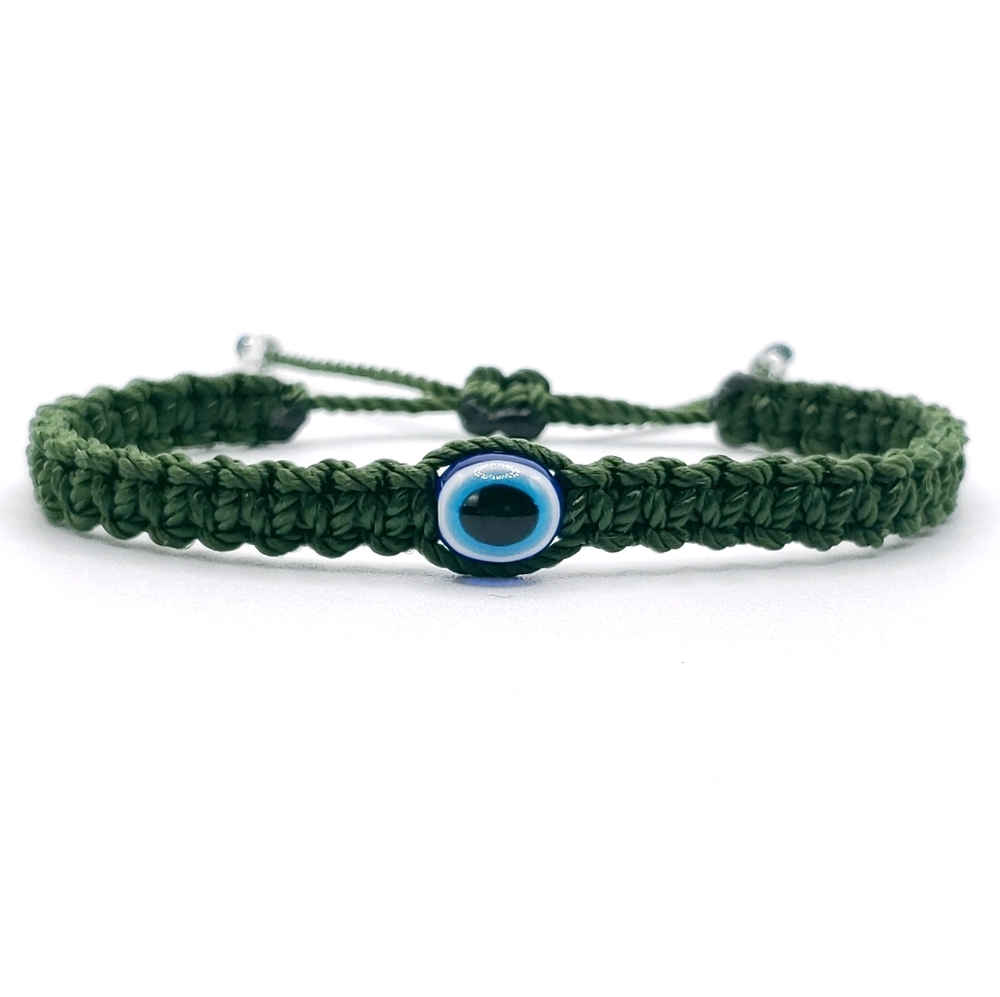 Evil eye bracelet, hunter green bracelet, unisex evil eye bracelet